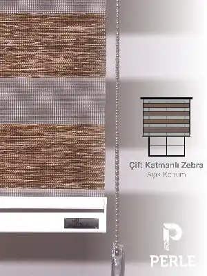 Perle Kırçıllı Kahve Renk Bambu Stor Zebra Perde Yüksek Kalite Alüminyum Kasa Soft Bamboo