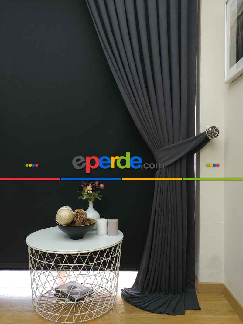 Düz Renk Dökümlü Fon Perde (150)- Gri Koyu