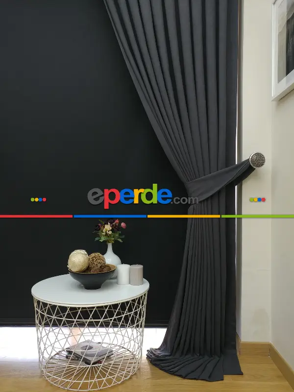 Düz Renk Dökümlü Fon Perde (150)- Gri Koyu