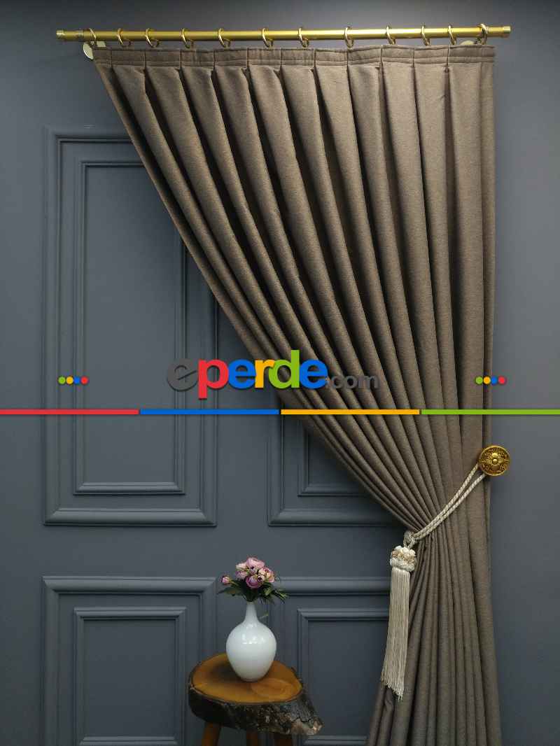 Modern Keten Görünümlü Işık Geçirmez Karatma Fon Perde 2025 Ikon- Kahve Koyu-vizon Rengi