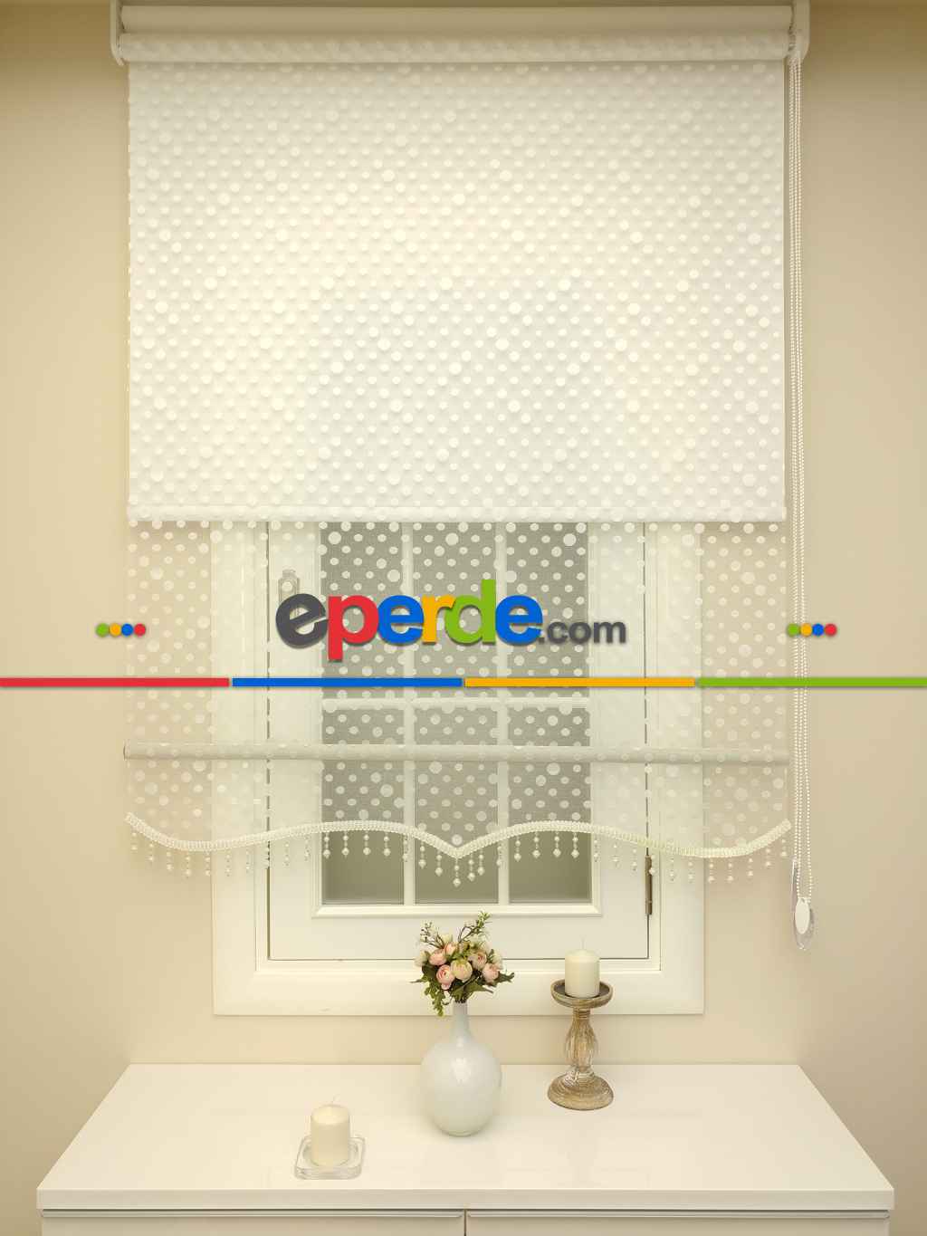 Oturma Odası - Çiftli Sistem Tülü Perdeks - Bzd 09- Beyaz