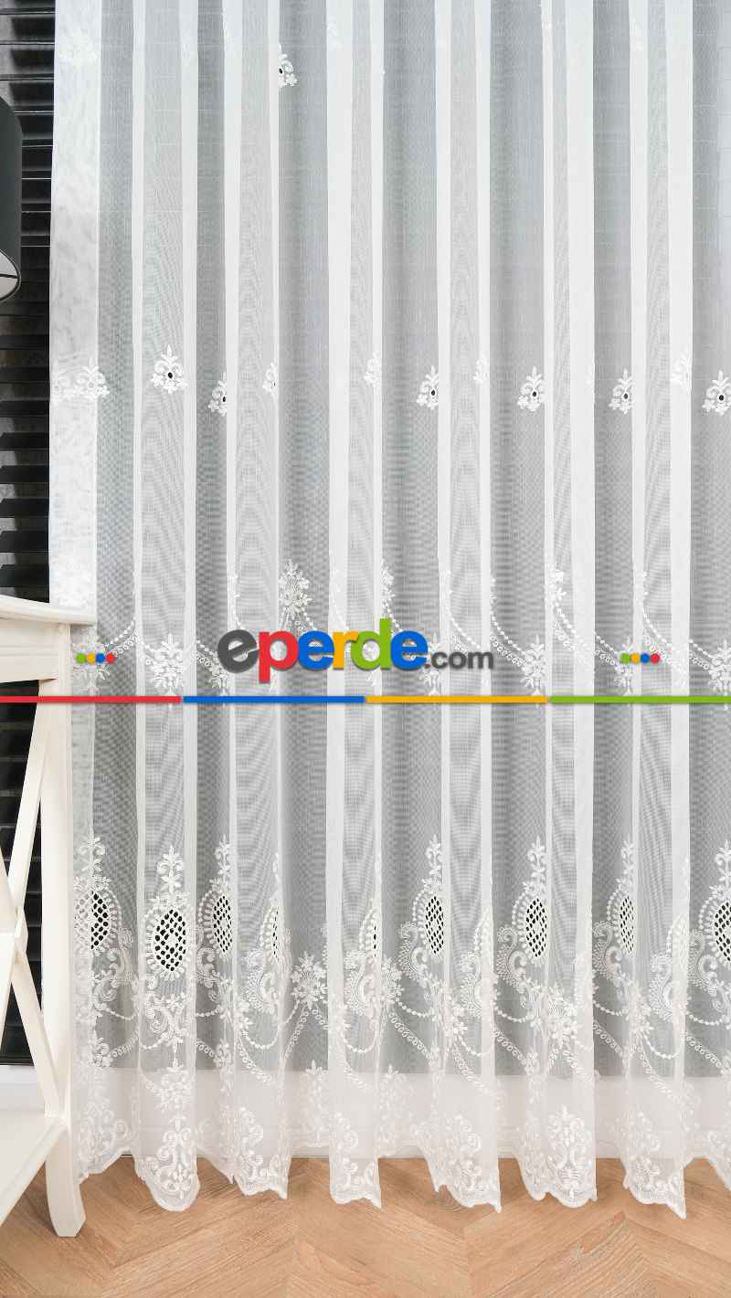 Exculusive Şık İşlemeli Etek Desenli Tül Perde Merit