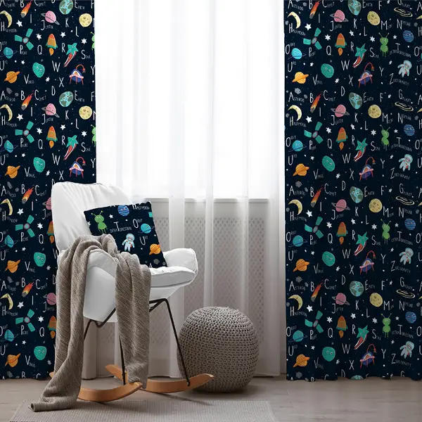 Uzay Desenli Fon Perde Evim833 Kumaşı Kalındır Duck Bezi Değildir- Mavi-beyaz