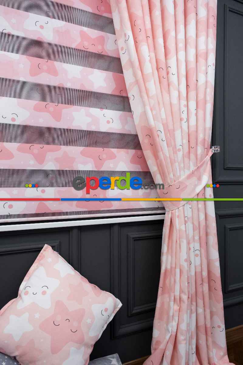 Trend Bebek - Çocuk - Genç Odası Fon Perde Modelleri 2025 (sınırsız En Ölçüsü )- Pembe Açık-pembe Koyu-ekru