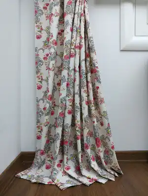 Çiçek Gül Ve Osmanlı Desenli Fon Perde ( Leke Tutmaz )- Pembe