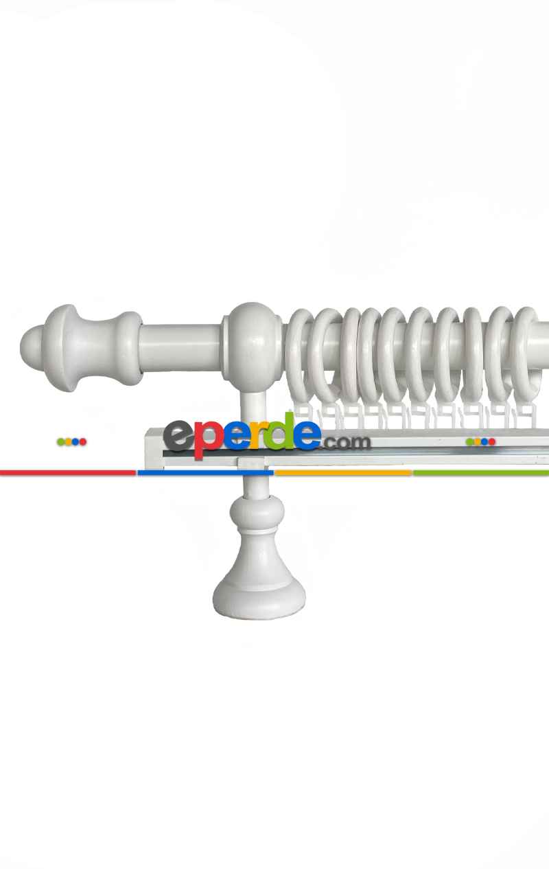Beyaz Renk Raylı Veya Raysız Ahşap Rustik Perde Askısı
