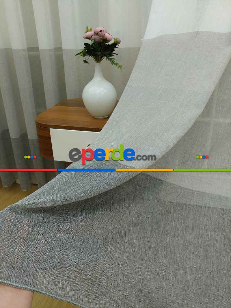 Oturma Odası - Keten Tül Degrade Perde- Gri-füme-antrasit-gri Açık