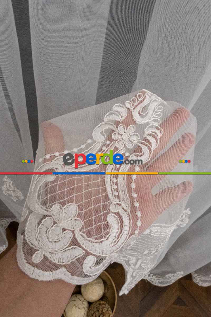 Oturma Odası - Kort Nakışlı Damask Avangard Osmanlı Damask Model Tasarım Salon Tül Perde