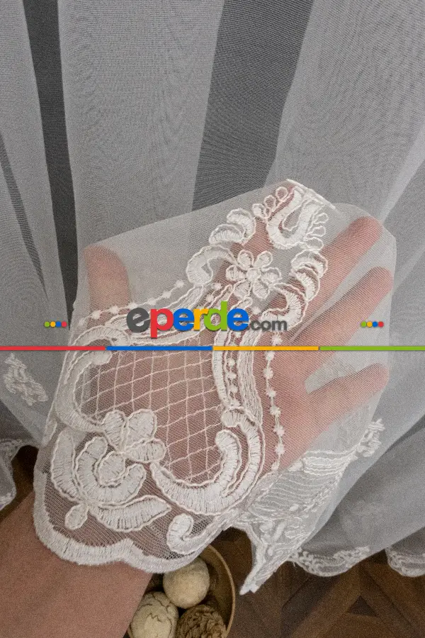 Desenli Tül Perde - Kort Nakışlı Damask Desenli - Avangard Tül - Osmanlı Tül - Salon/yatak Odası Tül Perde