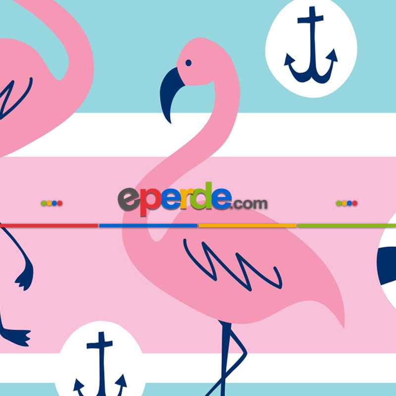 Bebek Odası Fon - Flamingo Ve Çapa Fon Perde Evm223 -t - Kumaşı Kalındır Duck Bezi Değildir.- Mavi