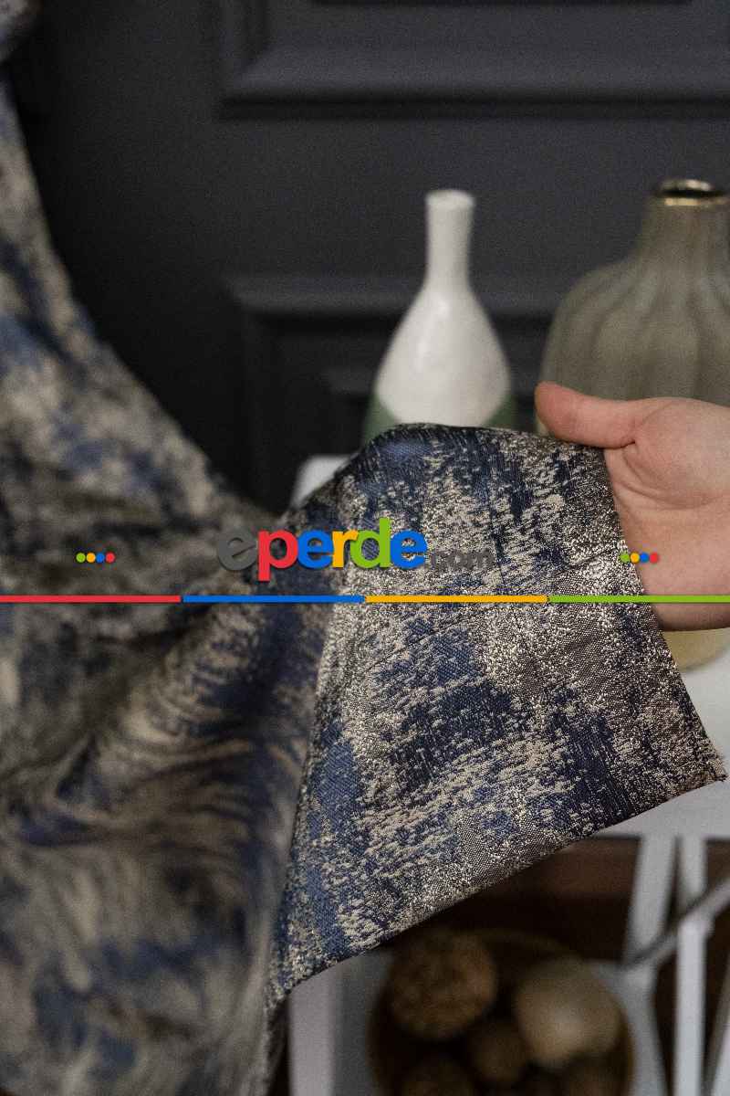 Lacivert Pano Fon Gramajlı Dökümlü Jakar Fon Perde (180)- Lacivert