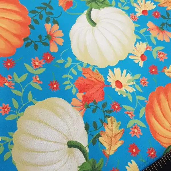 Kabak Desenli Fon Perde Evm1531 Kumaşı Kalındır Duck Bezi Değildir- Mavi-Turuncu