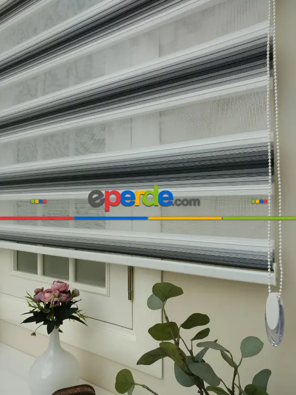 Salon Zebra - Zebra Perde - Degrade Renk Geçişli Pileli Zebra Perde- Siyah-Beyaz