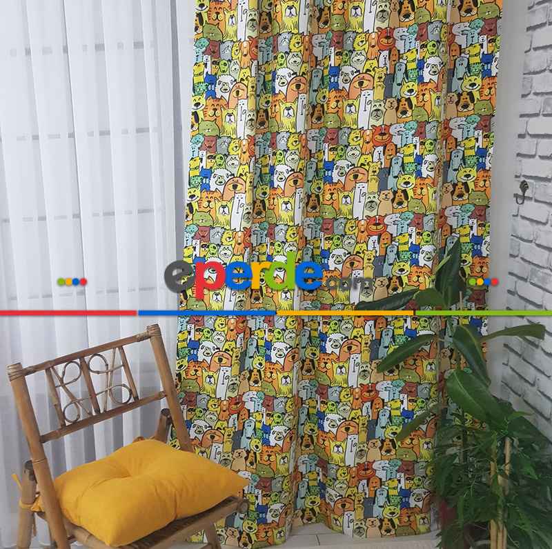 Çocuk Odası Fon - Sevimli Hayvanlar Fon Perde- Yeşil