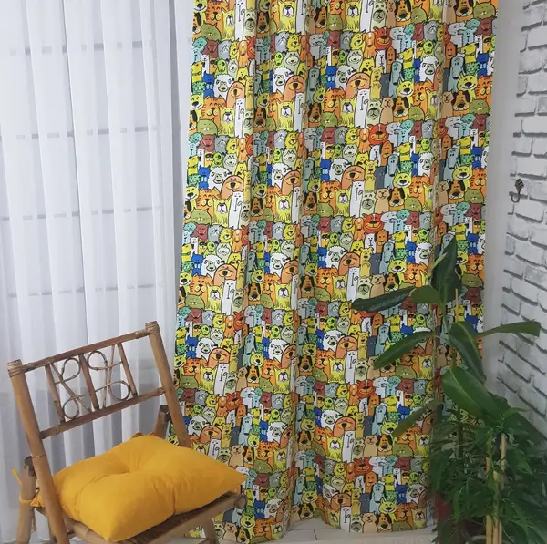 Hayvan Desenli Fon Perde K732 Kumaşı Kalındır Duck Bezi Değildir.- Yeşil-Mavi-Kahverengi-Sarı-Beyaz