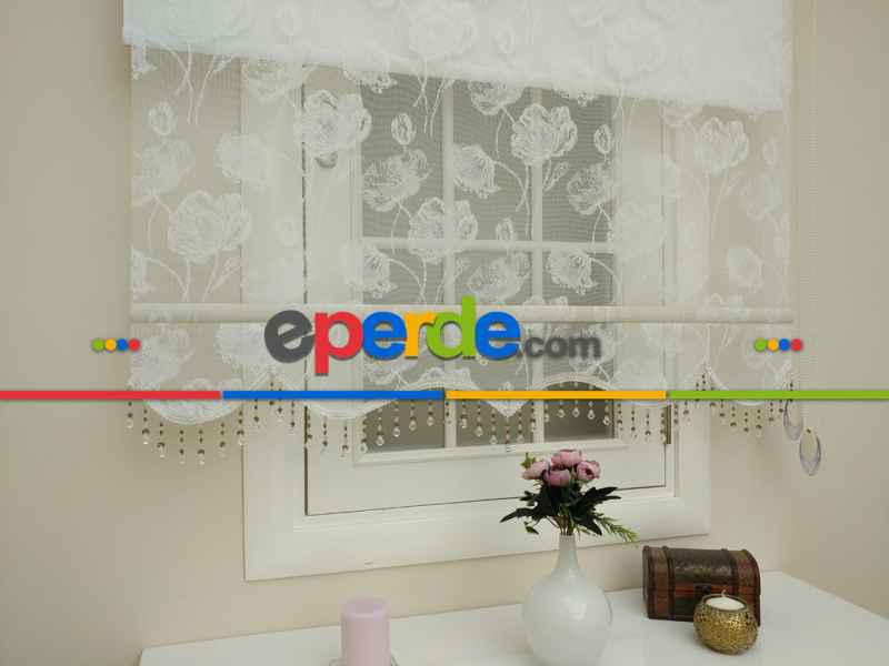 Brillant Çiçek Desen Çiftli Sistem Tül Stor Perde Ve Stor Perde- Ekru