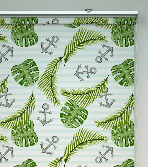 Çapa Desenli Baskılı Stor Perde- Yeşil-mavi-gri-füme-antrasit-çok Renkli