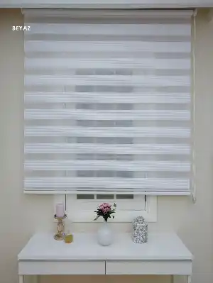 Beyaz Mutfak Perdesi Mekanizmalı Zebra Perde Plise- Beyaz