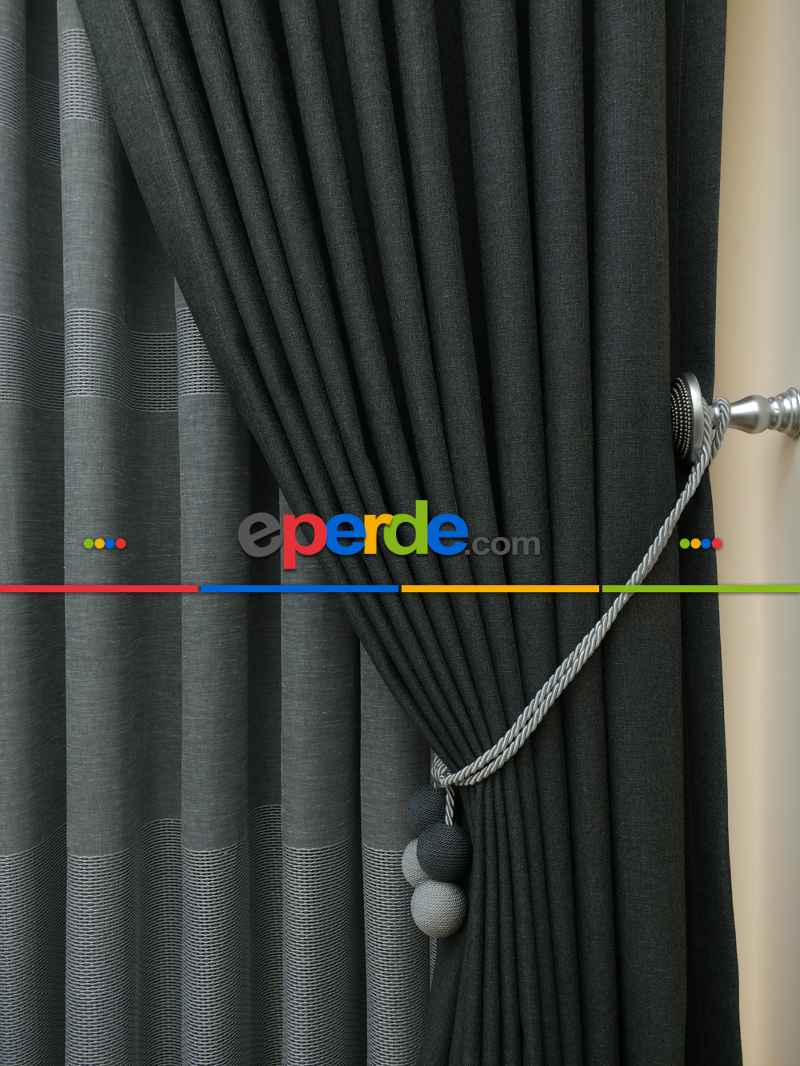 Keten Gri Renk Düz Fon Perde- Gri-füme-antrasit