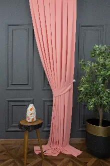 Salon - Pembe Düz Fon Perde Dökümlü En 