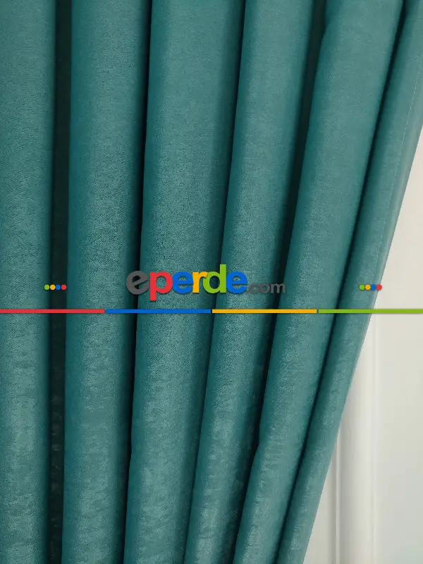 Salon - Soft Fon Perde Açık Petrol Dökümlü En - Petrol Mavisi