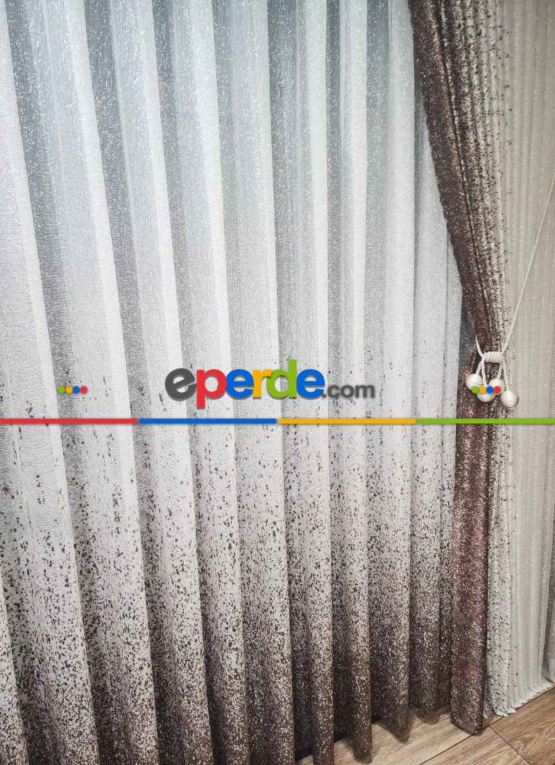 Mutfak - Kahverengi-vizon Püskürtme Tül Fon Perde