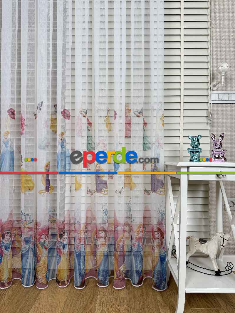 Disney Prenses Karakterleri Baskılı Tül Perde, Çocuk-bebek Odası, Premium Seri