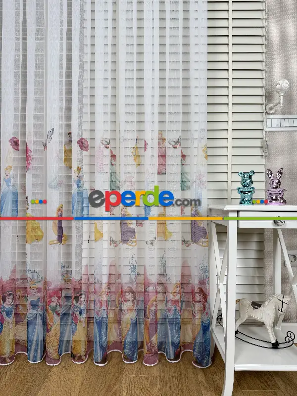 Disney Prenses Karakterleri Baskılı Tül Perde, Çocuk-bebek Odası, Premium Seri