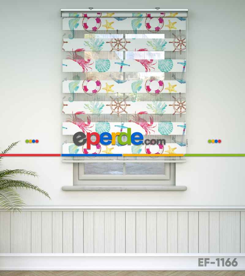 Çocuk Odası Zebra Perde - Çapa Baskılı Zebra Perde- Gri-Füme-Antrasit-Beyaz-Pembe