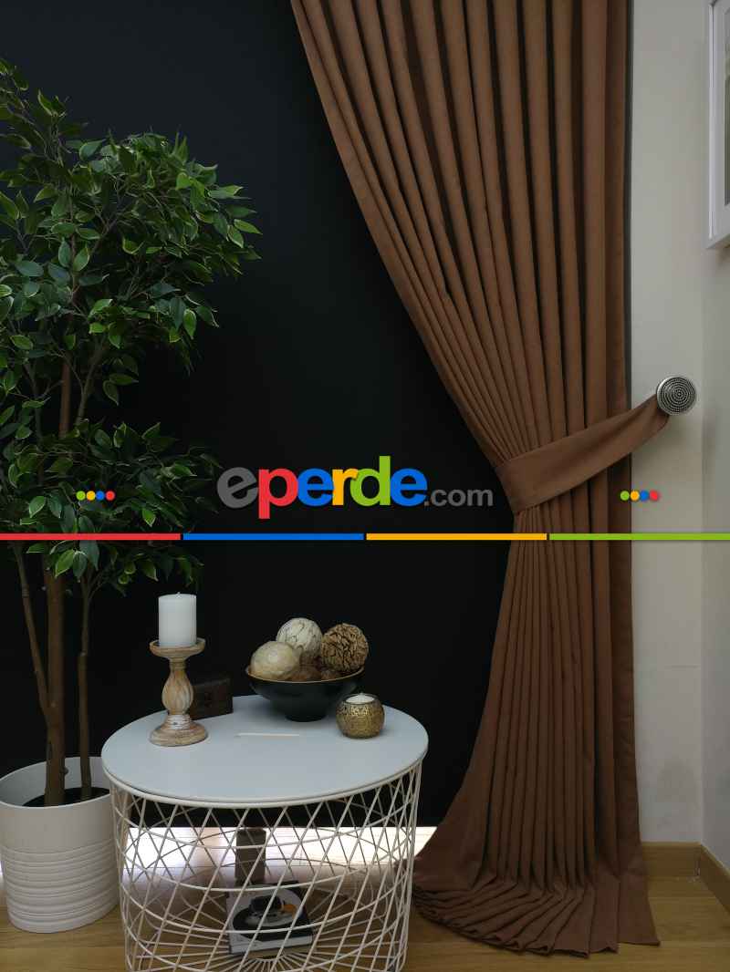 Düz Renk Dökümlü Fon Perde (150)- Kapiçino