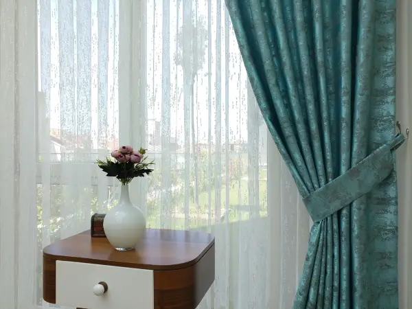 Patine Desenli Turkuaz - Katyonik Jakar Fon Perde- Turkuaz