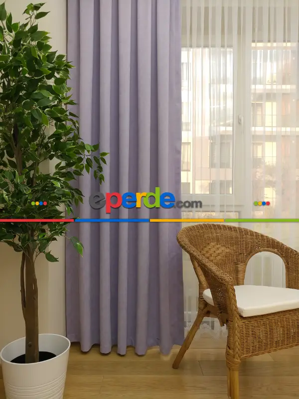 Lila Düz Fon Perde- Lila