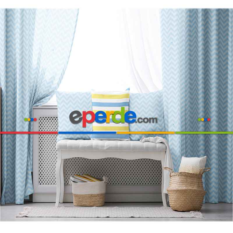 Çocuk Fon Perde Evim1616-4 Kumaşı Kalındır Duck Bezi Değildir- Mavi-beyaz