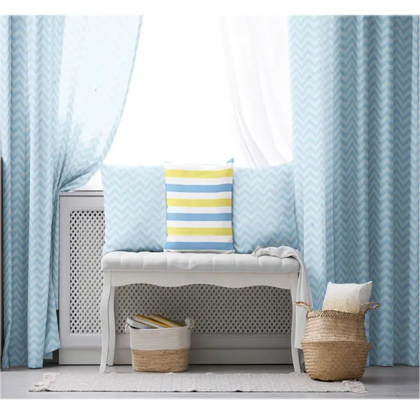 Çocuk Odası - Çocuk Fon Perde Evim1616-4 Kumaşı Kalındır Duck Bezi Değildir- Mavi-beyaz