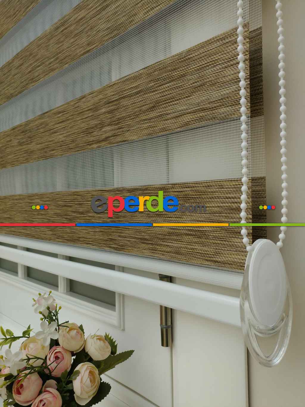 Lüx Bambu Zebra Perde Ahşap Görünümlü - Kahverengi- Kahve Venge