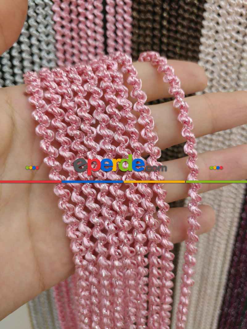 Pembe Rengi İp Perde Bukle Serisi- Pembe-gümüş