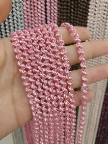 Mutfak İp Perde - Pembe Rengi İp Perde Bukle Serisi- Pembe-gümüş