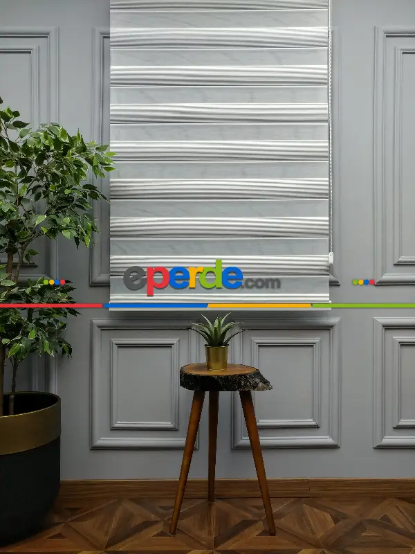 Salon Zebra Perde - 2021 Sezonu - Degrade Renk Geçişli Micro Pileli (pilise) Zebra Perde- Beyaz