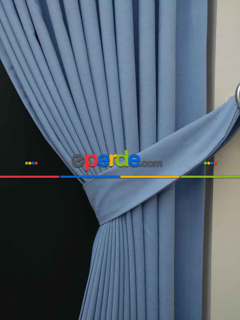 Düz Renk Dökümlü Fon Perde (150)- Mavi