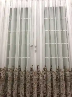 Etek Ucu Damask Desenli Dantel Tül Perde- Haki-vizon Rengi