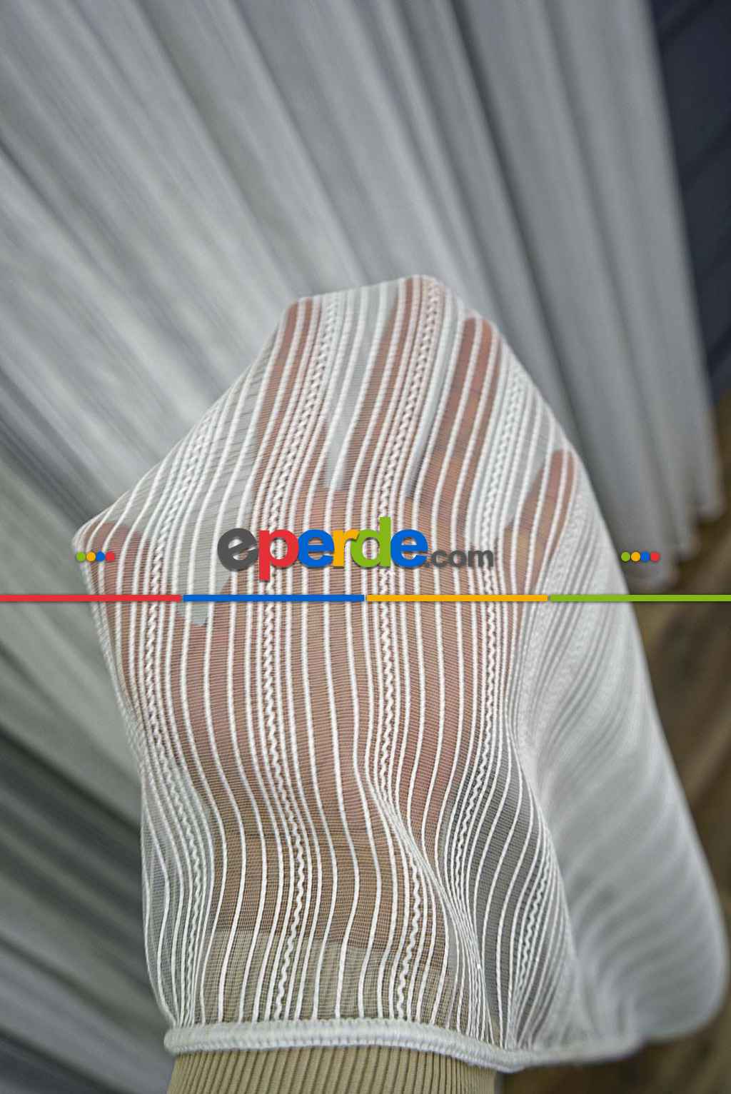 Desen Almira Simli Çizgili Eteği Kurşunlu (gramajlı) Tül Perde