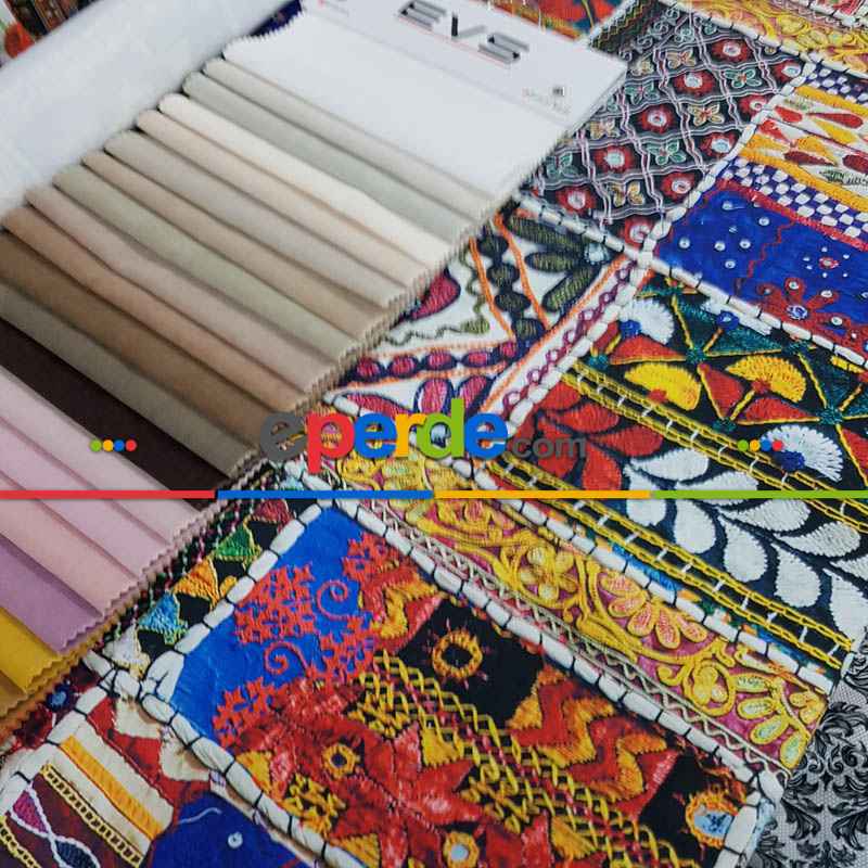 Etnik Desenli Fon Perde Evm553 Kumaşı Kalındır Duck Bezi Değildir-  Çok Renkli 2