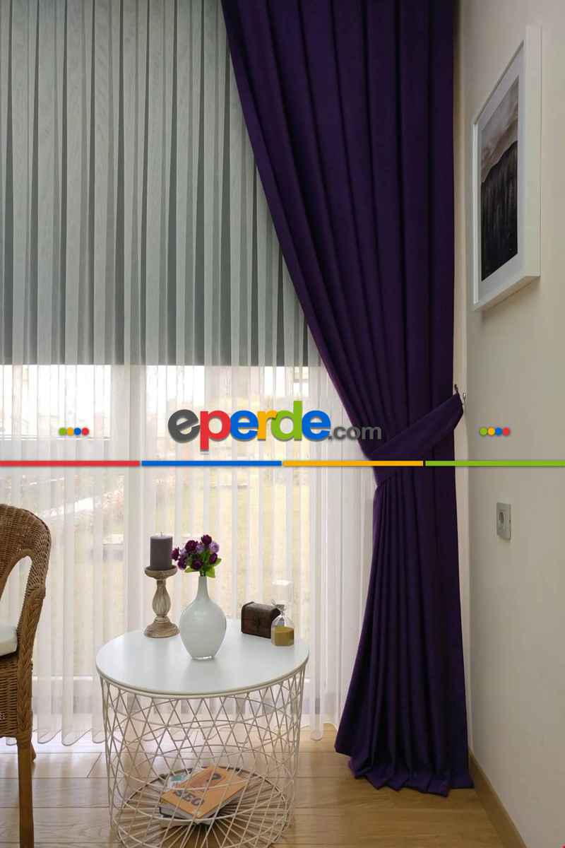 Yatak Odası - Soft Fon Perde Mor Kumaş Kanat Yan Perde- Mor