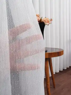 Bambu Zemin Noktalı Ve Çizgili Simli Düz Tül Perde Gramajlı