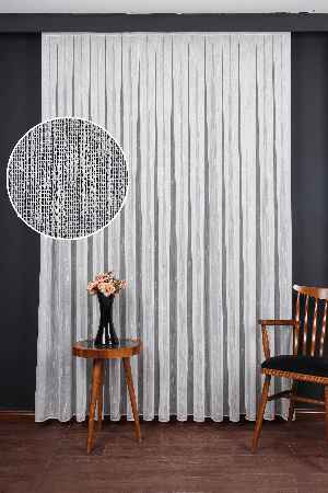 Bambu Zemin Noktalı Ve Çizgili Simli Düz Tül Perde Gramajlı