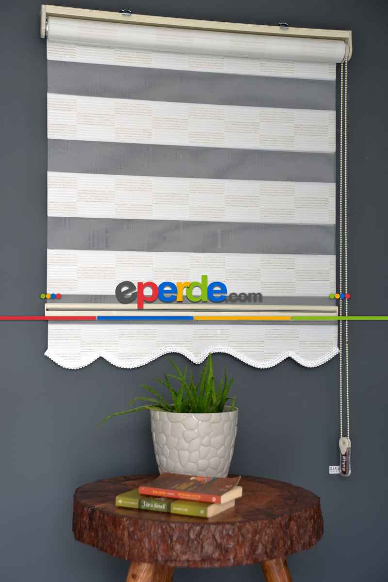 Halim Perdesan Pj-02 Beyaz & Krem Renk Etekli Veya Eteksiz Zebra Stor Perde