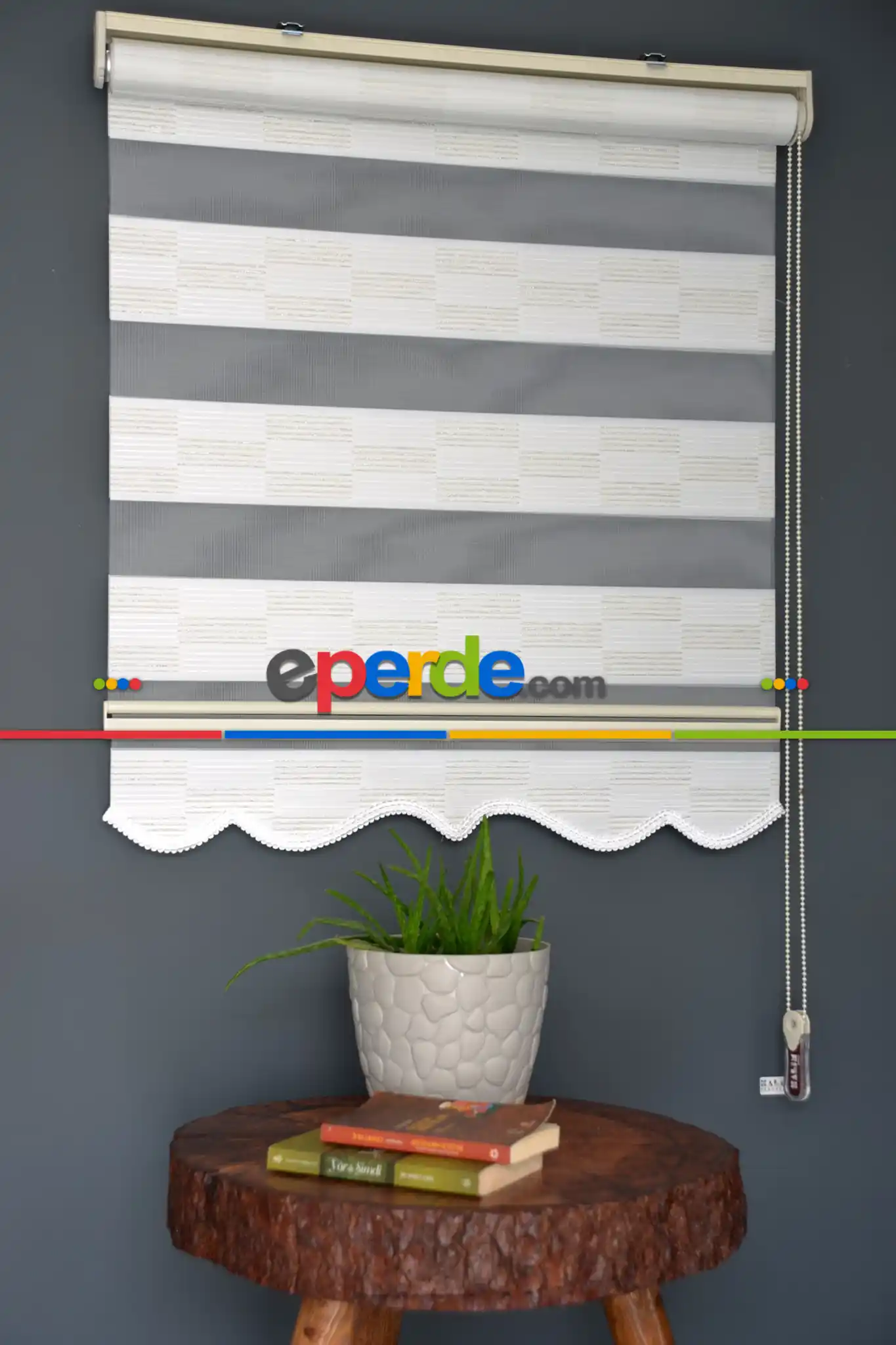 Halim Perdesan Pj-02 Beyaz & Krem Renk Etekli Veya Eteksiz Zebra Stor Perde