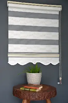 Halim Perdesan Pj-02 Beyaz & Krem Renk Etekli Veya Eteksiz Zebra Stor Perde