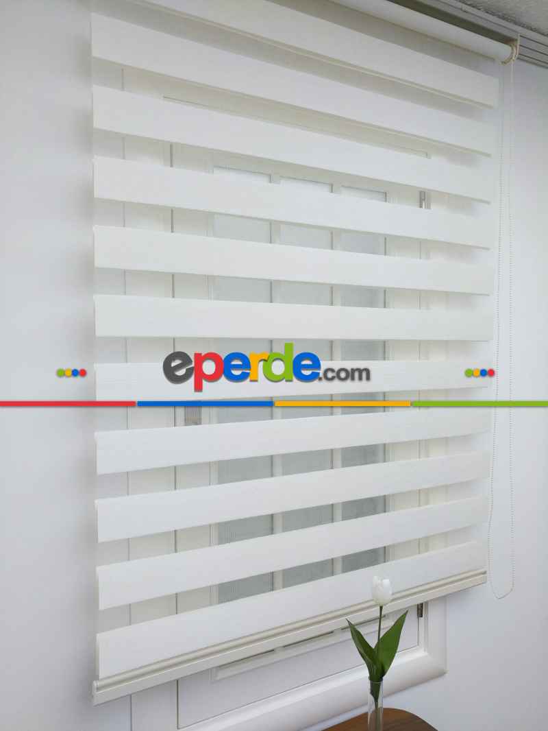 Zebra Perde- Ekru Renk Bambu Zebra Perde (kalın Zeminli)- Ekru