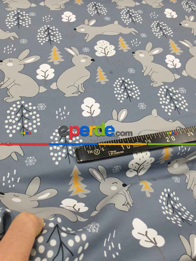 Bebek Odası Fon - Tavşan Desenli Fon Perde Evm1088-4 Kumaşı Kalındır Duck Bezi Değildir- Siyah